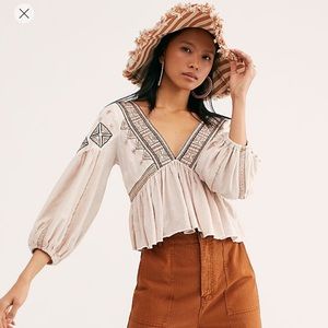 Free People Aria Embroidered Top
